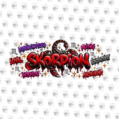 Sternzeichen Skorpion als Graffiti-Schriftzug als Rub-on-Sticker, einzeln