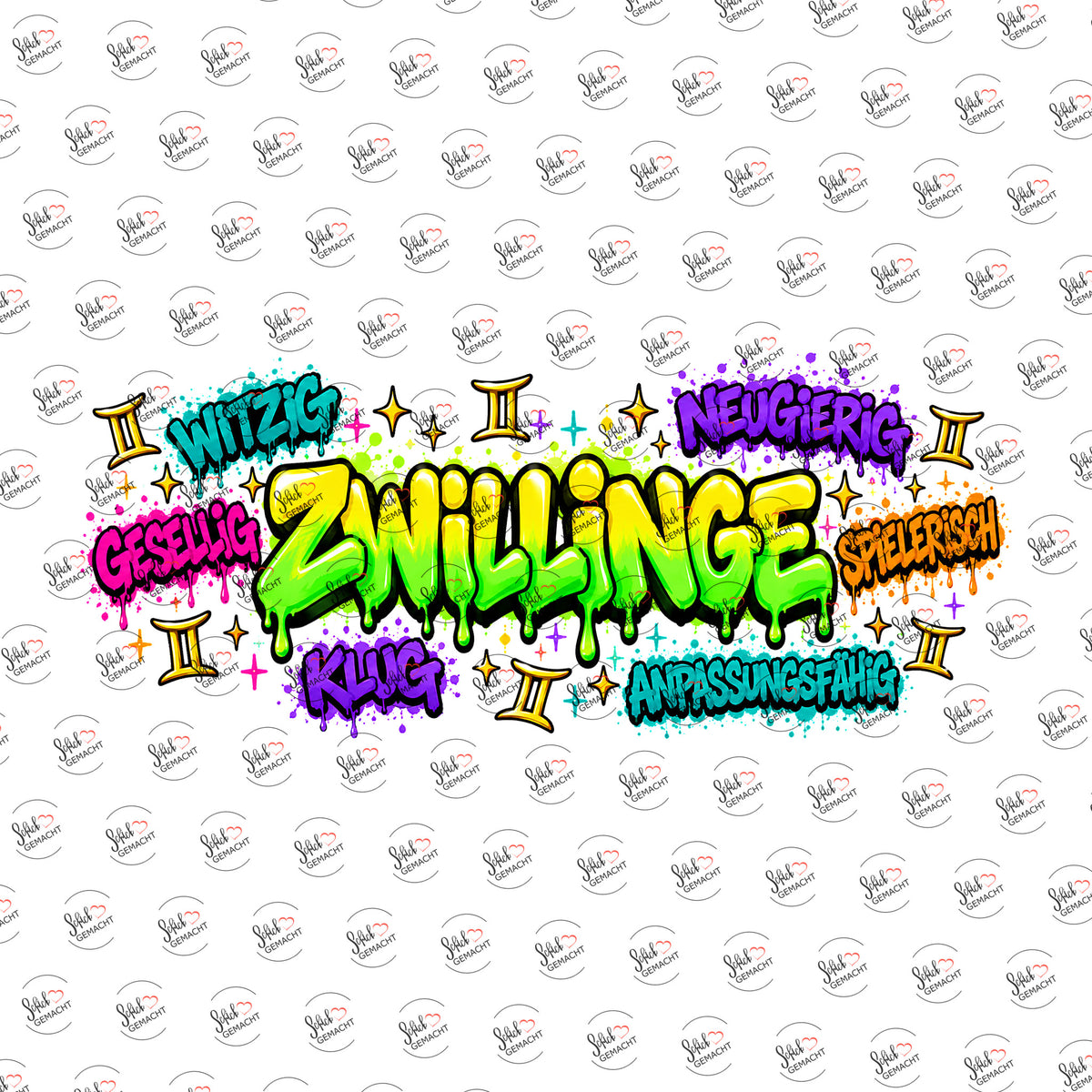 Sternzeichen Zwillinge als Graffiti-Schriftzug als Rub-on-Sticker, einzeln