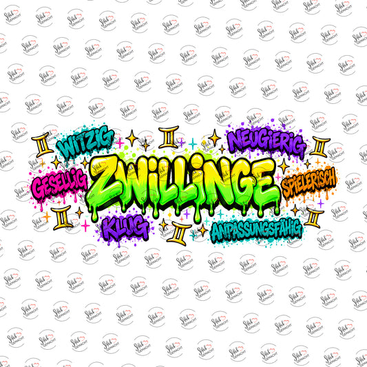 Sternzeichen Zwillinge als Graffiti-Schriftzug als Rub-on-Sticker, einzeln