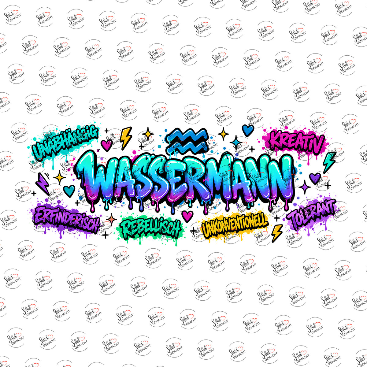 Sternzeichen Wassermann als Graffiti-Schriftzug als Rub-on-Sticker, einzeln