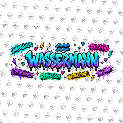 Sternzeichen Wassermann als Graffiti-Schriftzug als Rub-on-Sticker, einzeln