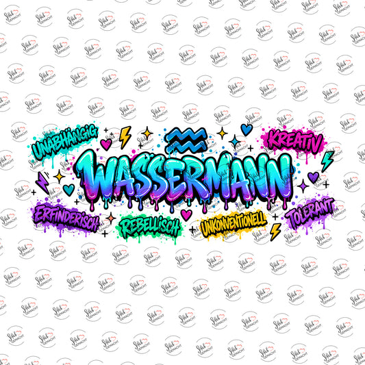 Sternzeichen Wassermann als Graffiti-Schriftzug als Rub-on-Sticker, einzeln