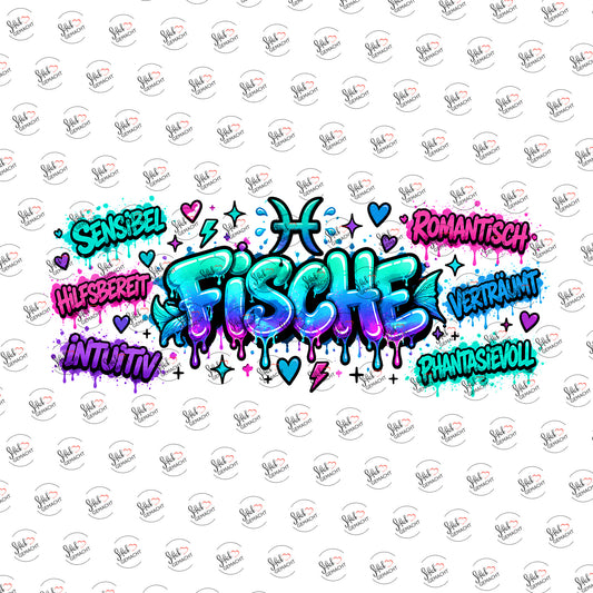 Sternzeichen Fische als Graffiti-Schriftzug als Rub-on-Sticker, einzeln