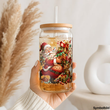 Weihnachtschaos-Aufkleber auf einem 16oz Glasbecher