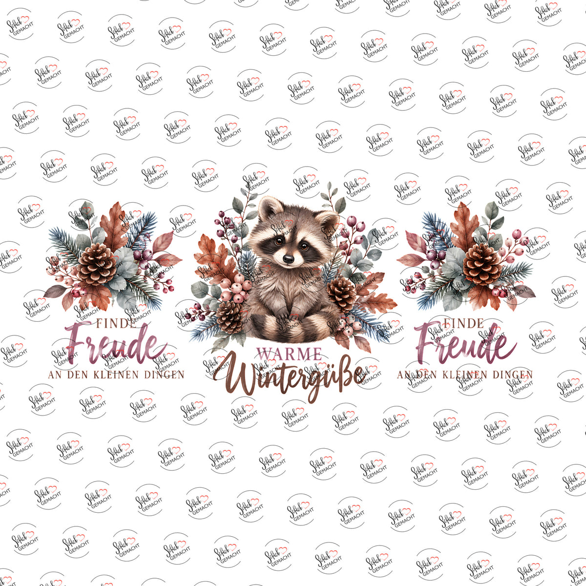 Waschbär im Winter als Rub-on-Sticker, einzeln