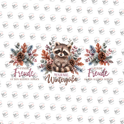 Waschbär im Winter als Rub-on-Sticker, einzeln