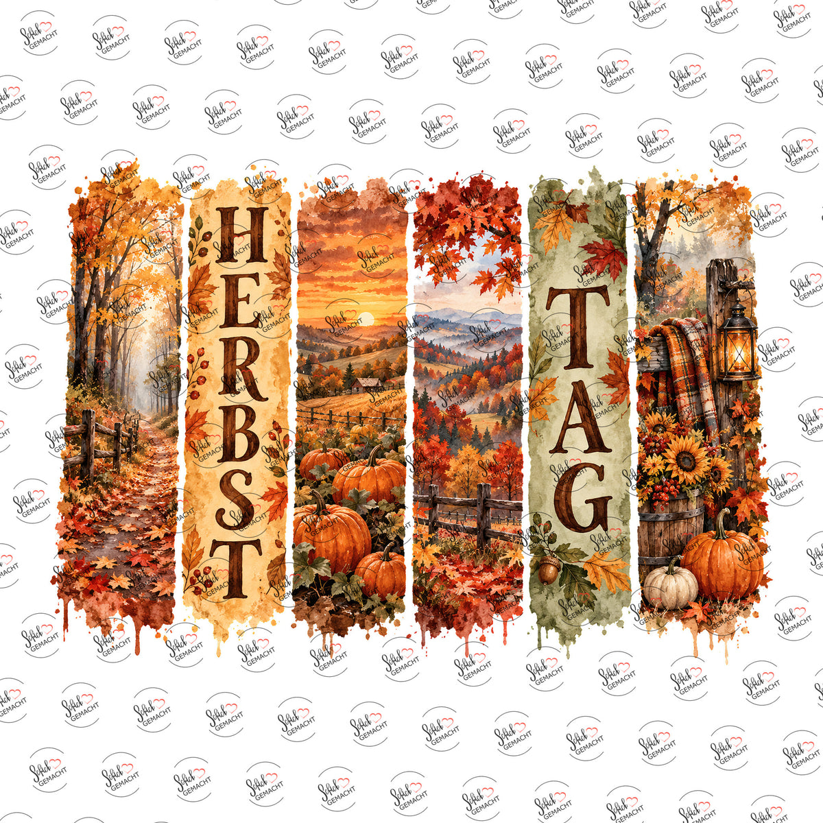 Herbsttag-Paneele mit Kürbissen & Waldweg als Rub-on-Sticker, einzeln