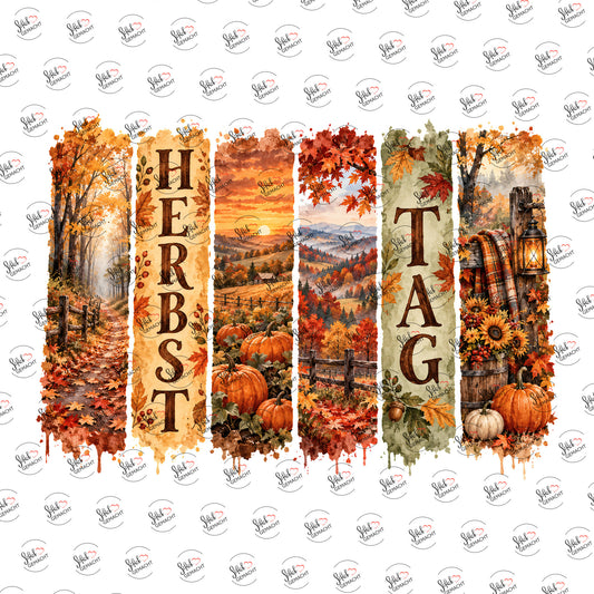 Herbsttag-Paneele mit Kürbissen & Waldweg als Rub-on-Sticker, einzeln