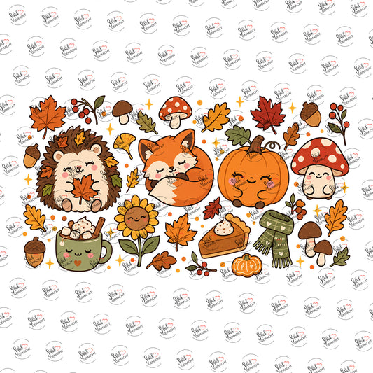 Kawaii-Herbst mit Igel & Fuchs als Rub-on-Sticker, einzeln
