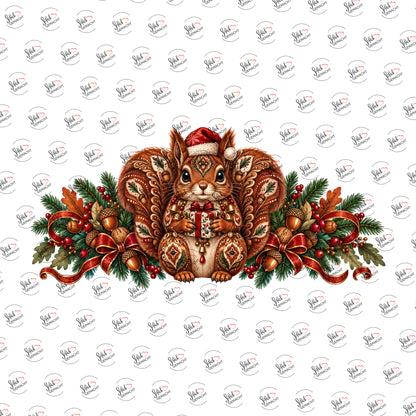 Weihnachts-Eichhörnchen im Boho-Stil als Rub-on-Sticker, einzeln