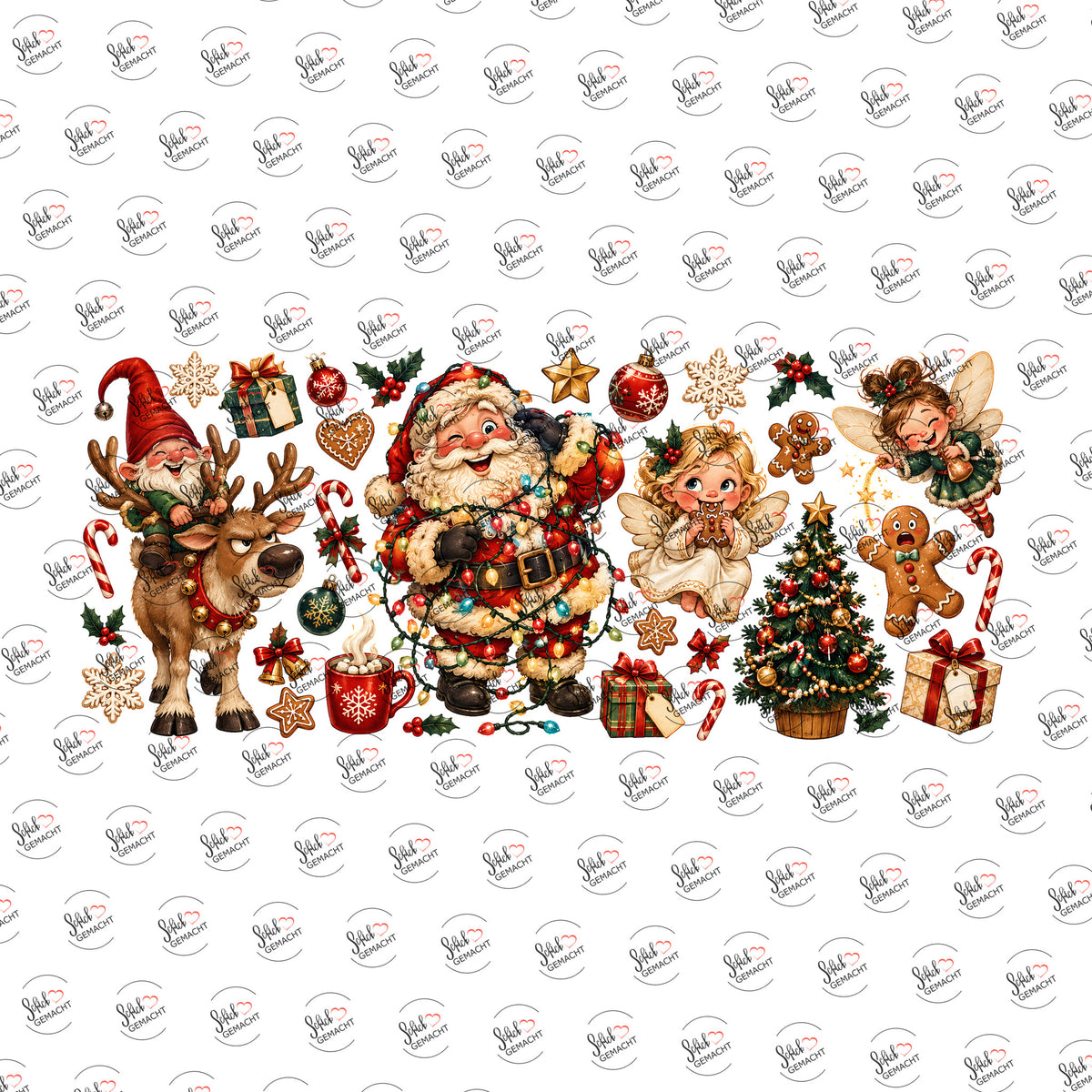 Lustiger Weihnachtsmann als Collage als Rub-on-Sticker, einzeln