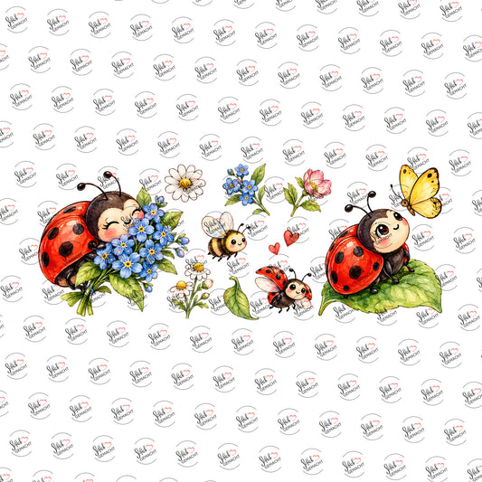 Marienkäfer mit Frühlingsgefühlen als Rub-on-Sticker, einzeln