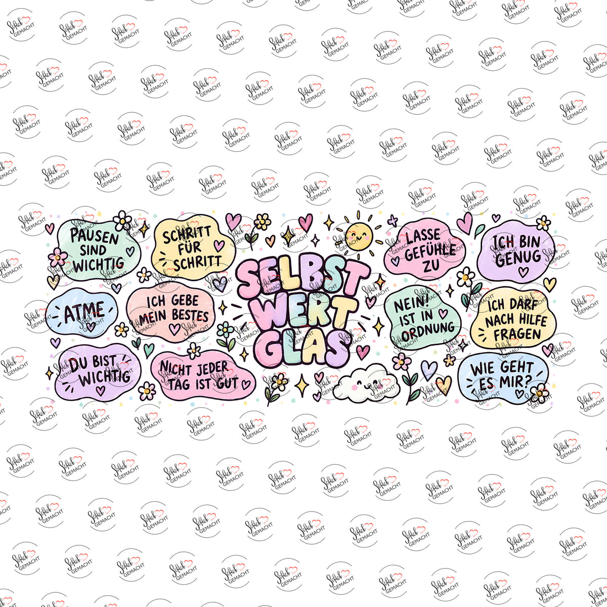 Selbstwert-Glas als Rub-on-Sticker, einzeln