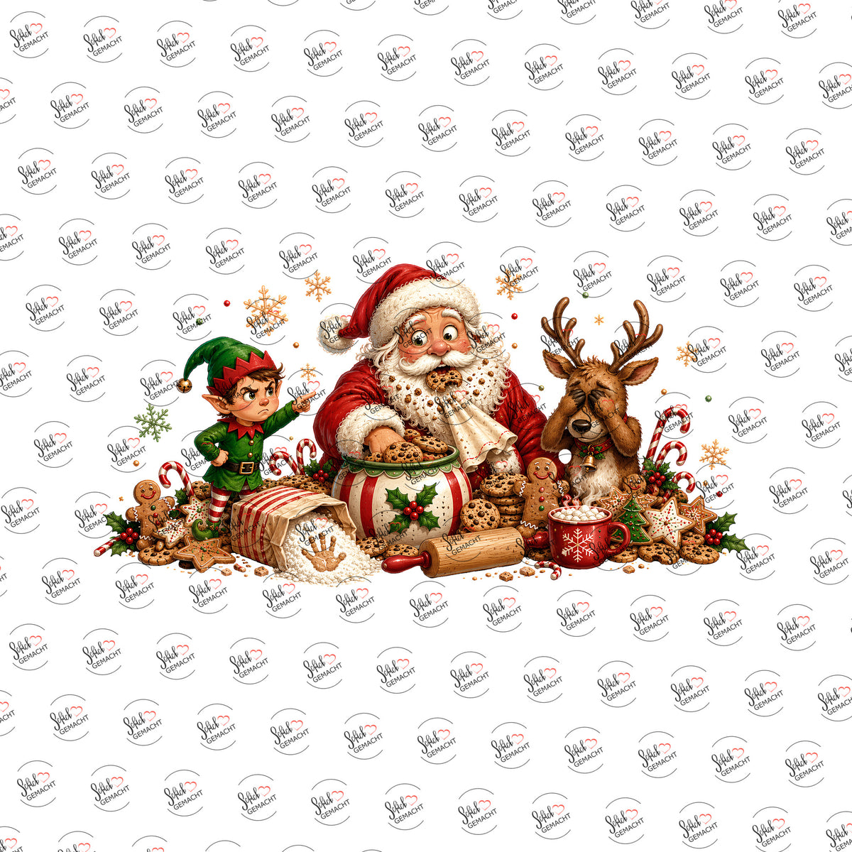Weihnachtsmann nascht Plätzchen als Rub-on-Sticker, einzeln