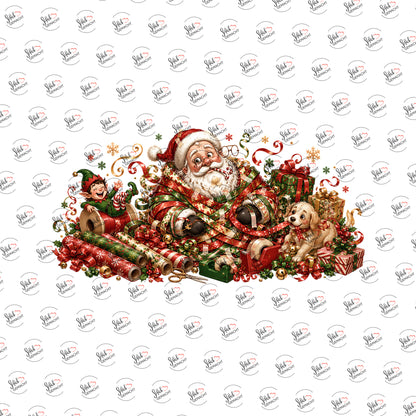 Weihnachtsmann im Geschenkpapier als Rub-on-Sticker, einzeln