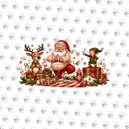 Weihnachtsmann beim Yoga als Rub-on-Sticker, einzeln