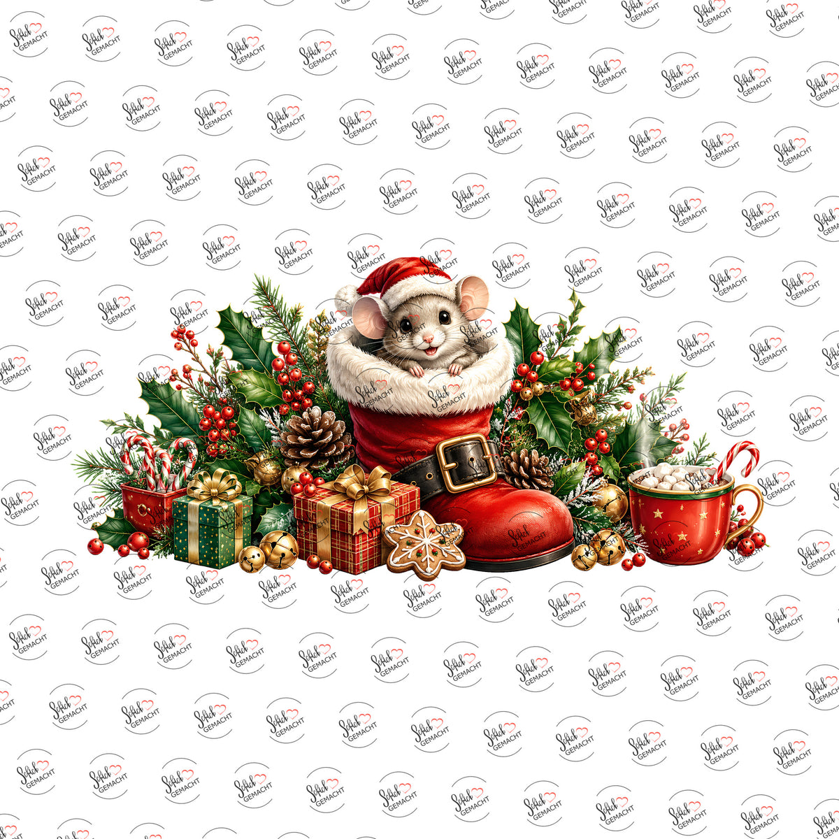 Maus im Nikolausstiefel als Rub-on-Sticker, einzeln