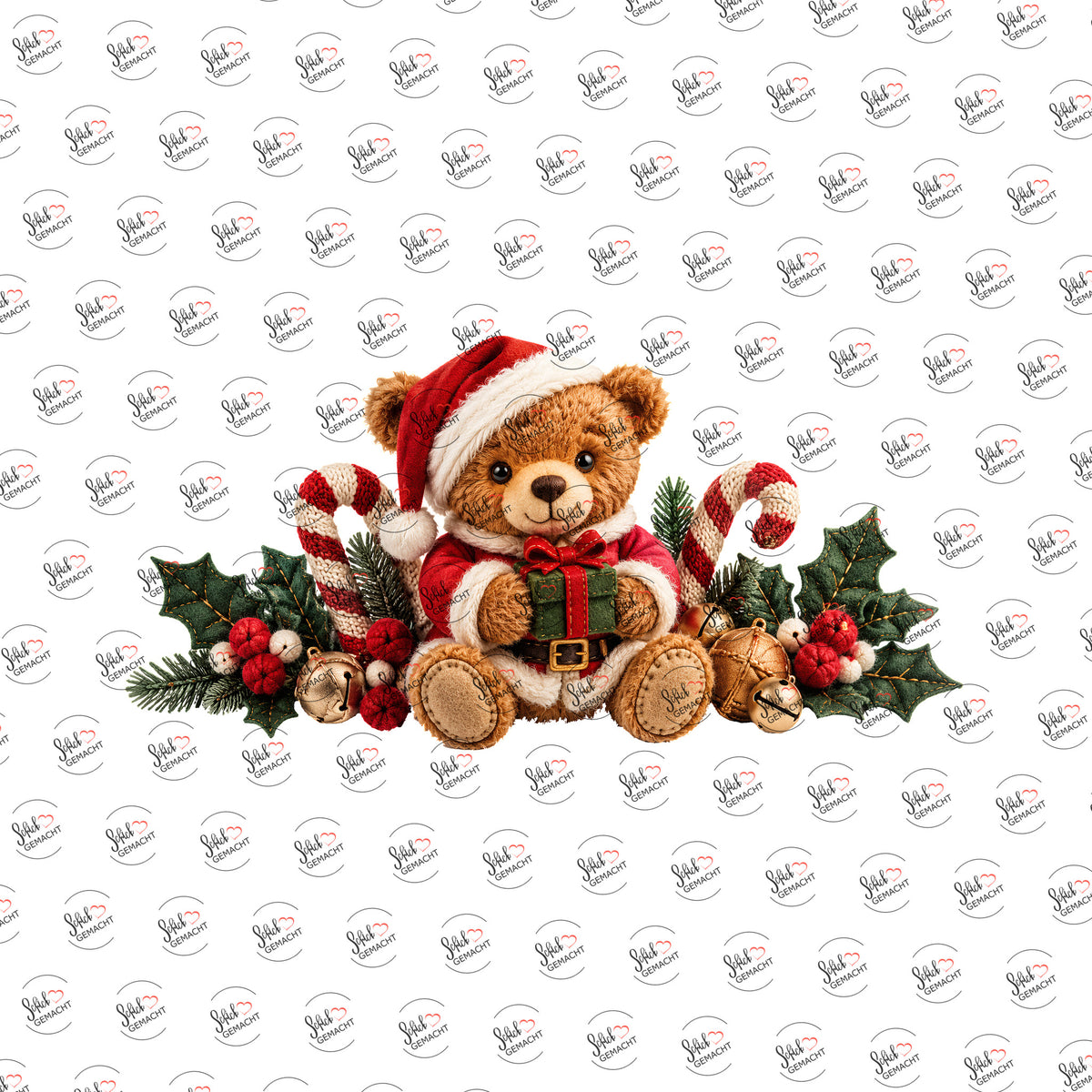 Teddy mit Weihnachtsmütze als Rub-on-Sticker, einzeln