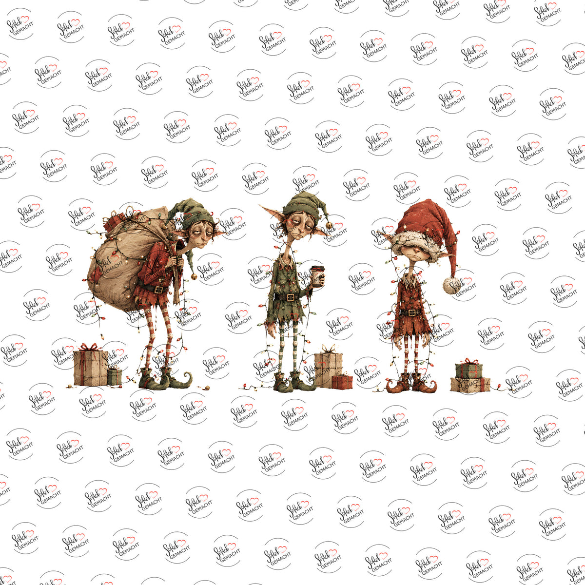 Zerzauste Weihnachtselfen als Rub-on-Sticker, einzeln