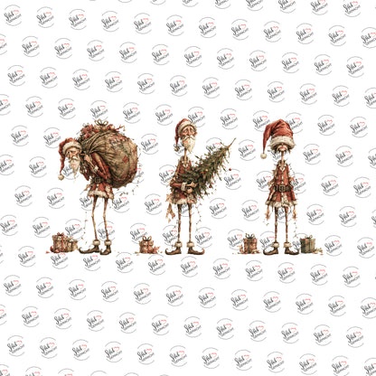 Zerzauste Weihnachtsmänner als Rub-on-Sticker, einzeln