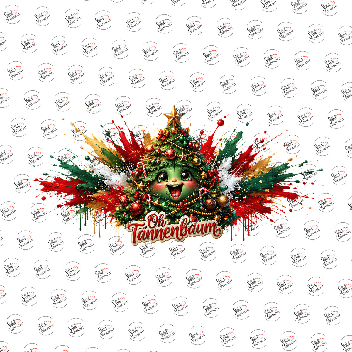 Tannenbaum in Farbexplosion: Oh Tannenbaum als Rub-on-Sticker, einzeln
