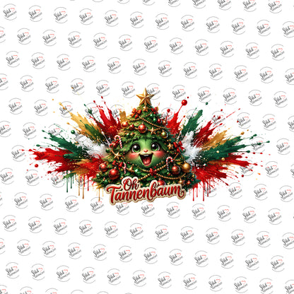 Tannenbaum in Farbexplosion: Oh Tannenbaum als Rub-on-Sticker, einzeln