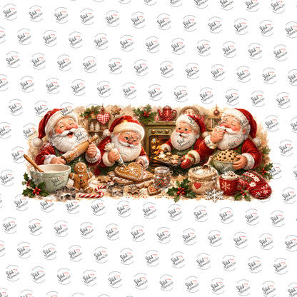 Weihnachtsmänner in der Backstube als Rub-on-Sticker, einzeln