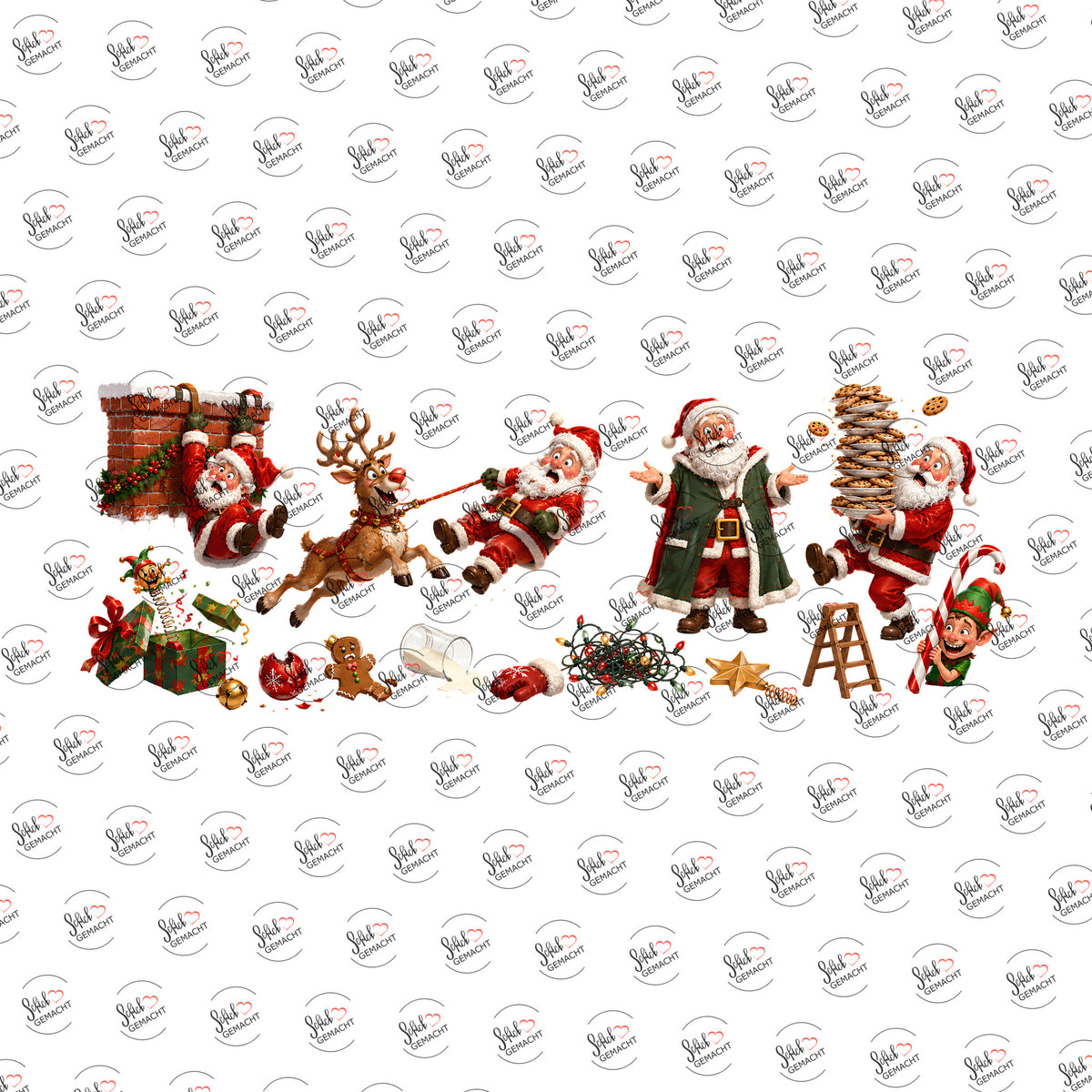 Weihnachtsmann-Clipart mit Rentier als Rub-on-Sticker, einzeln
