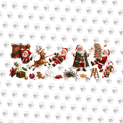 Weihnachtsmann-Clipart mit Rentier als Rub-on-Sticker, einzeln
