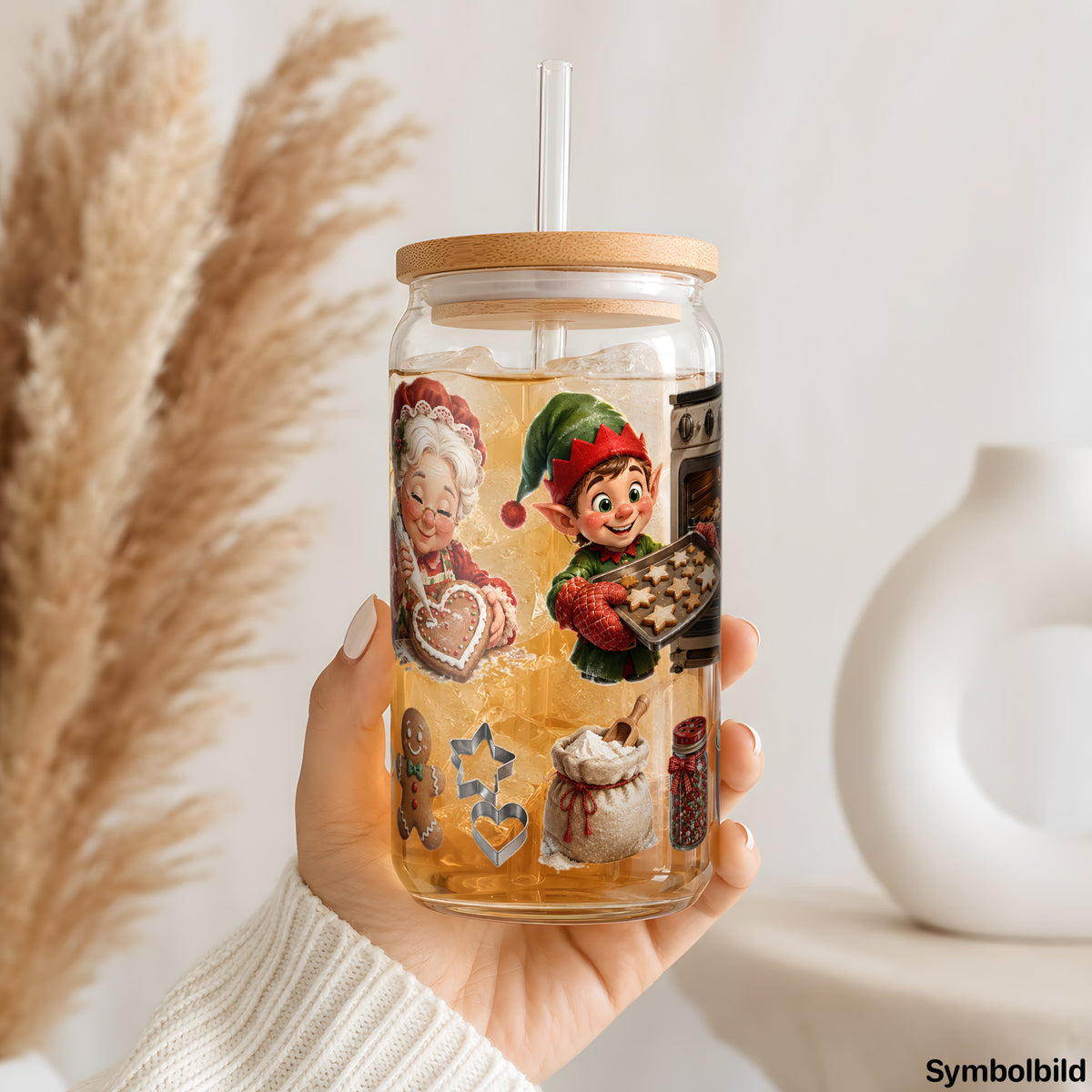 Becher-Aufkleber „Weihnachtsbäckerei-Clipart“ auf einem 16oz Glasbecher