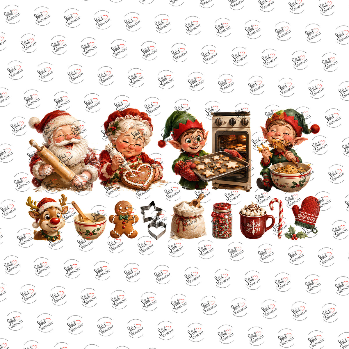 Weihnachtsbäckerei-Clipart als Rub-on-Sticker, einzeln
