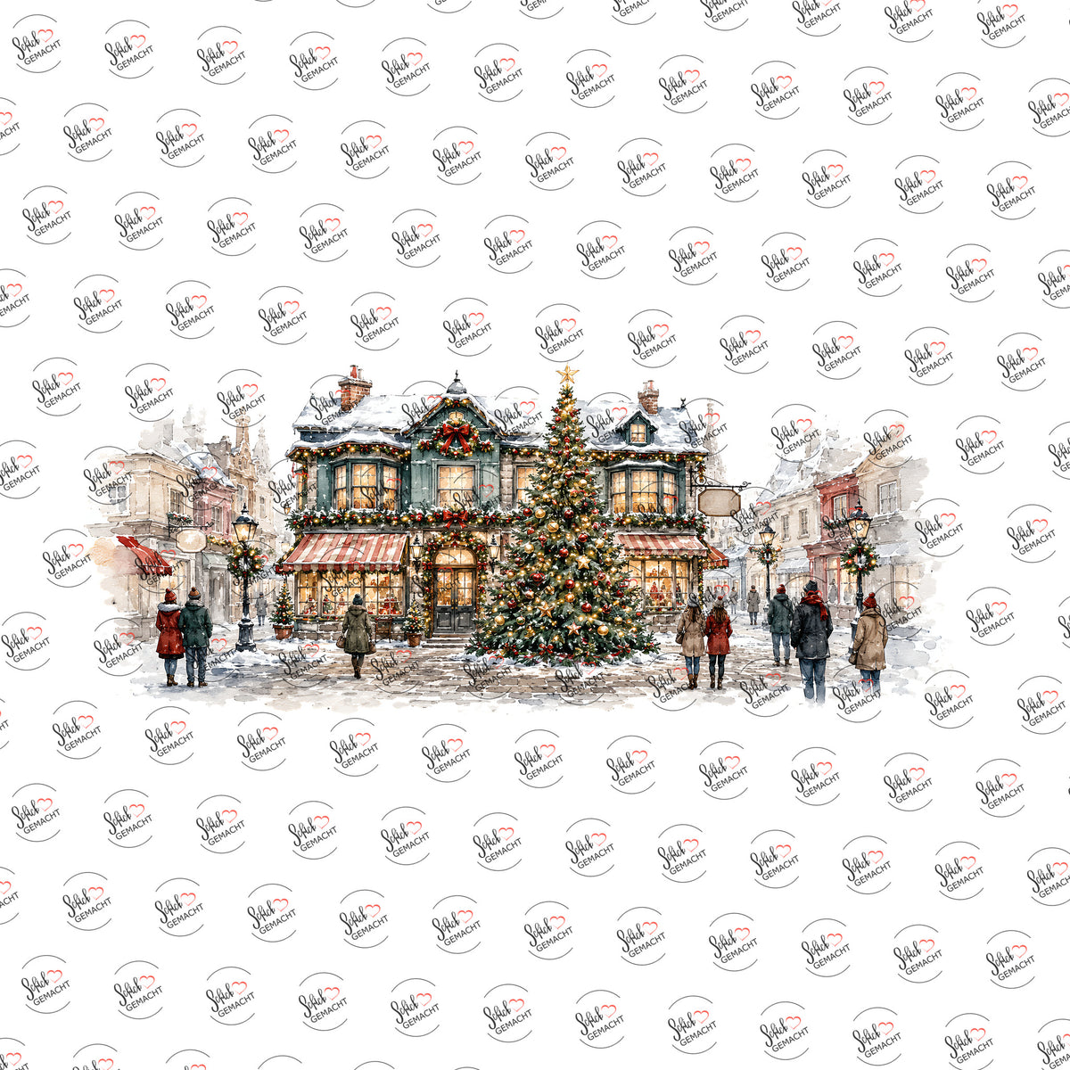 Verschneites Weihnachtshaus am Markt als Rub-on-Sticker, einzeln