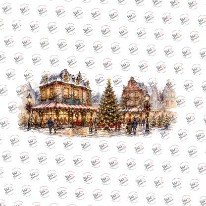 Weihnachtsmarkt im Schnee als Rub-on-Sticker, einzeln