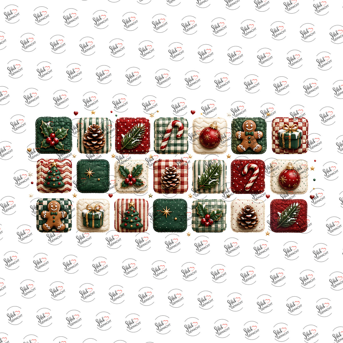 Weihnachts-Patchwork als Rub-on-Sticker, einzeln