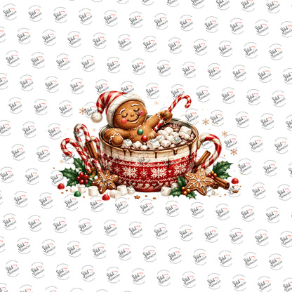 Lebkuchenmann mit Zuckerstange in der Tasse als Rub-on-Sticker, einzeln