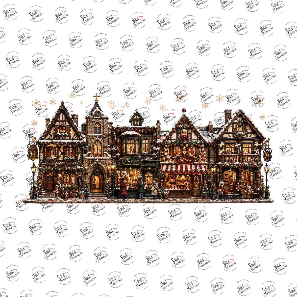 Weihnachtsdorf mit Kerzenladen als Rub-on-Sticker, einzeln