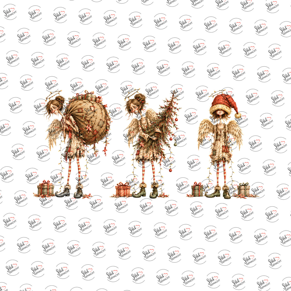 Zerzauste Weihnachtsengel als Rub-on-Sticker, einzeln