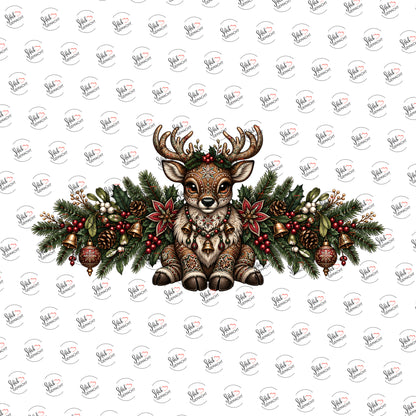 Ornament-Rentier mit Weihnachtsgirlande als Rub-on-Sticker, einzeln