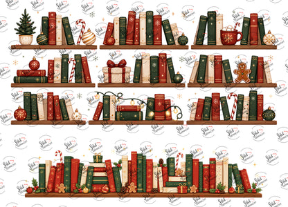 Weihnachtliches Bücherregal mit Lebkuchen – beide Teile des UV-DTF Stickers