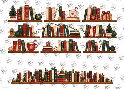 Weihnachtliches Bücherregal mit Kakao – beide Teile des UV-DTF Stickers