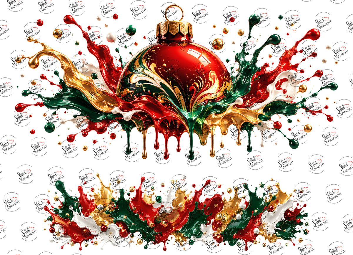 Christbaumkugel im Farbspritzer – beide Teile des UV-DTF Stickers