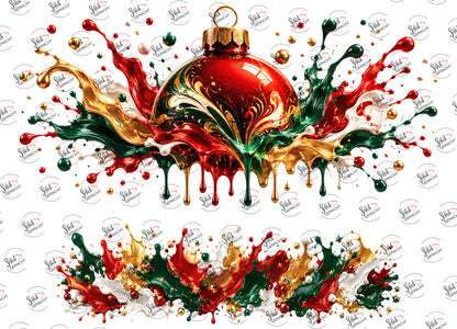Christbaumkugel im Farbspritzer – beide Teile des UV-DTF Stickers