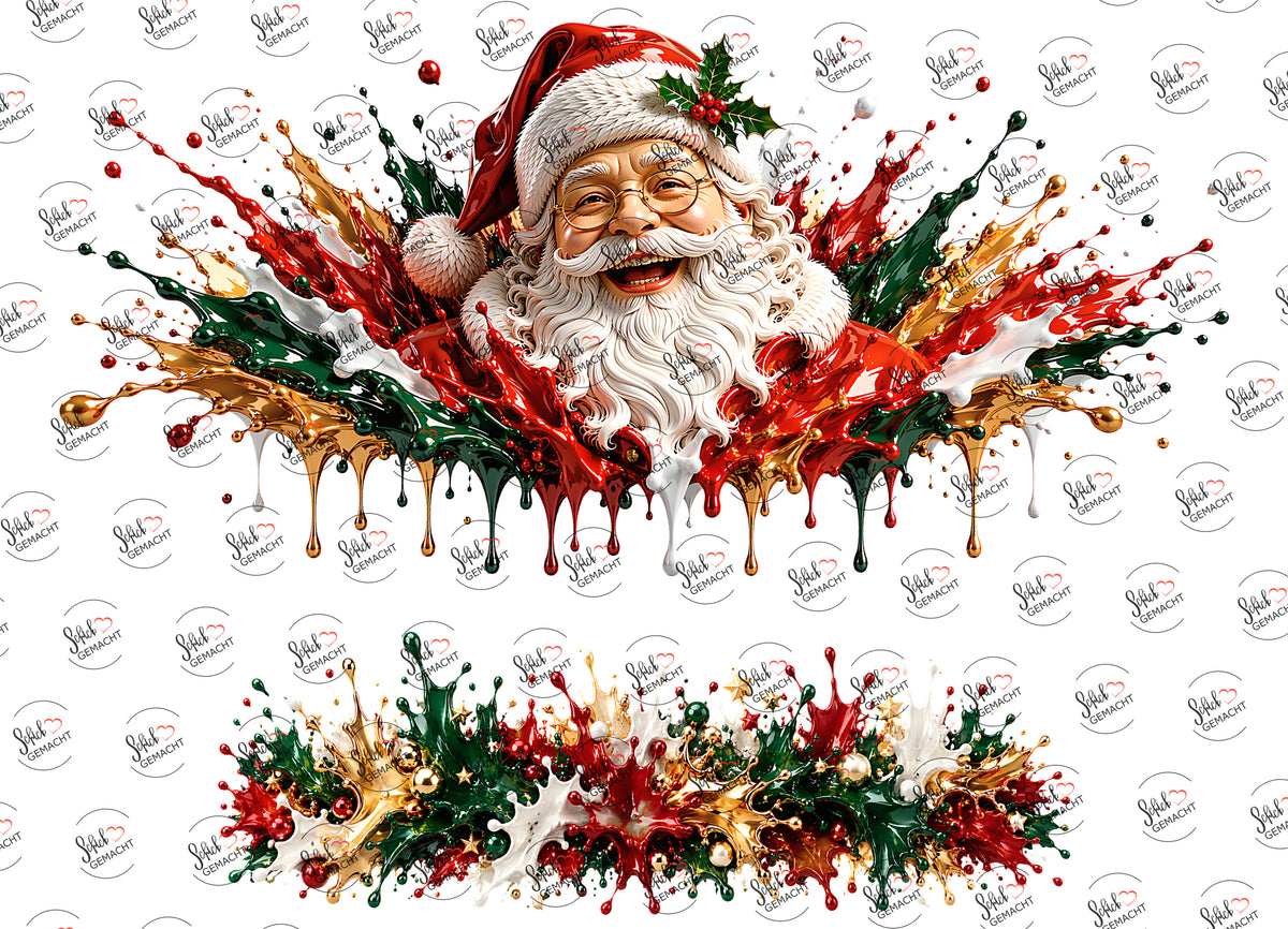 Weihnachtsmann im Farbspritzer – beide Teile des UV-DTF Stickers