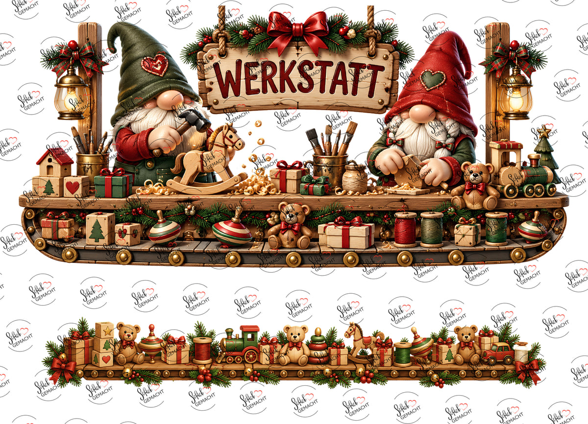Wichtel-Werkstatt – beide Teile des UV-DTF Stickers