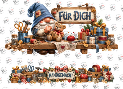 Für dich: Wichtel mit Teddy – beide Teile des UV-DTF Stickers
