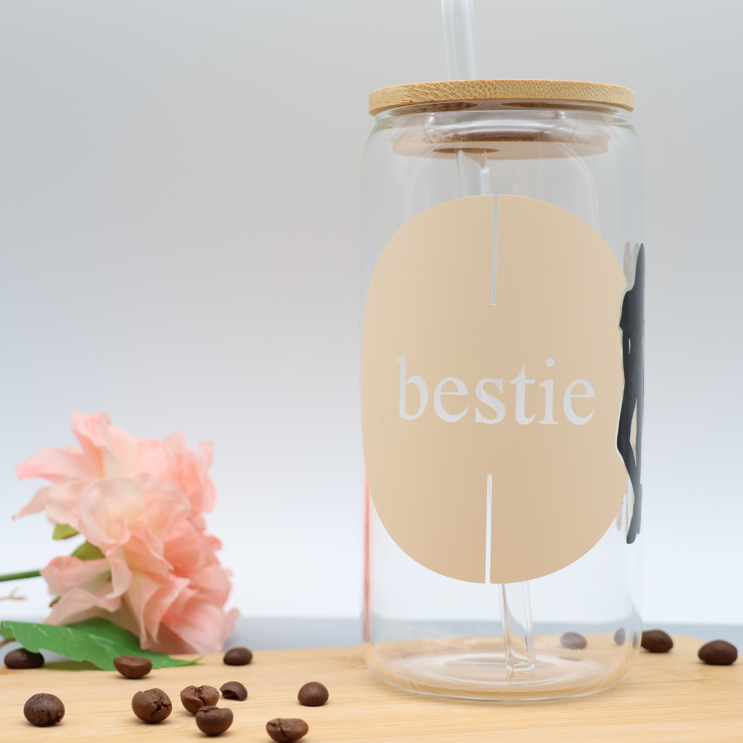 Bestie | Trinkglas 500 ml | Strohhalm + Deckel