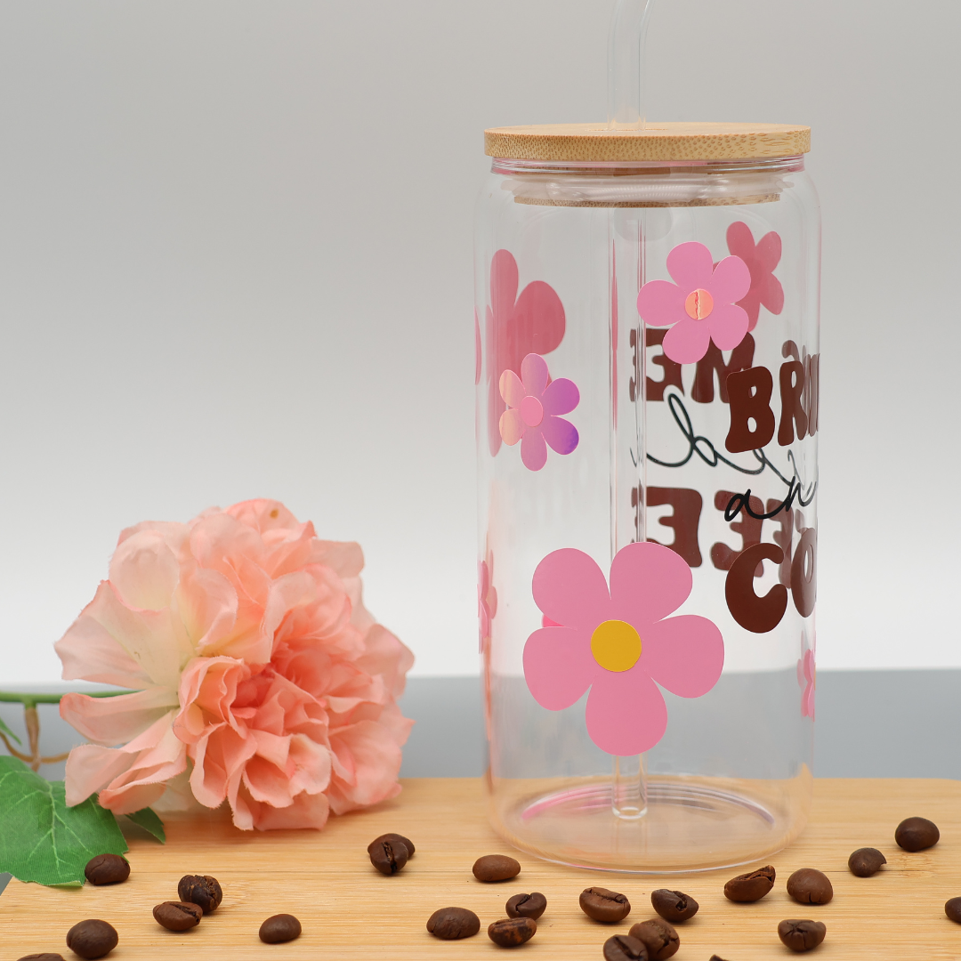 Glasbecher mit Strohhalm - "Bring me an iced Coffee"