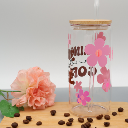Glasbecher mit Strohhalm - "Bring me an iced Coffee"