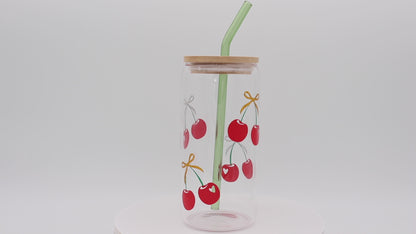 Cherry Bow | Trinkglas 500 ml | Strohhalm + Deckel