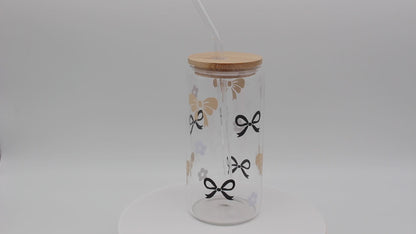 Schleifen | Trinkglas 500 ml | Strohhalm + Deckel